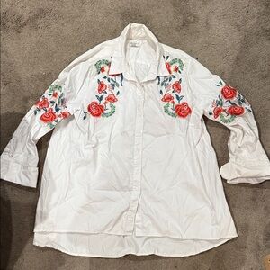 For The Republic White Blouse with Red Floral Embroidery